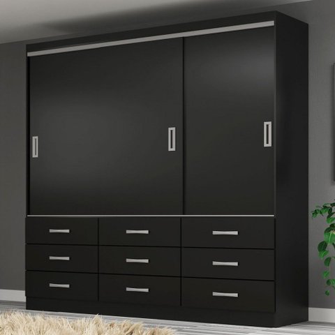 Guarda-roupa Casal Honduras 3 Portas 9 Gavetas Black - Pnr Móveis