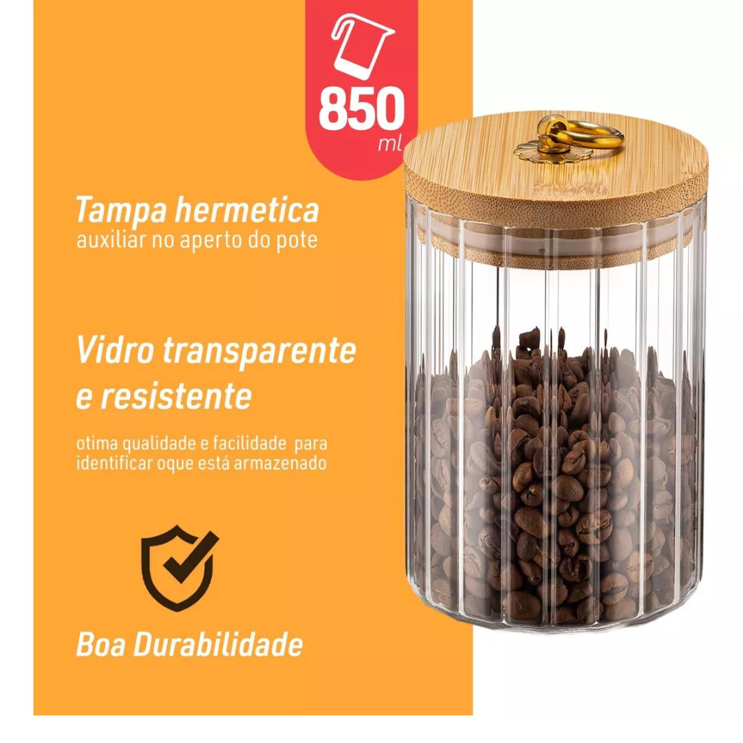 Pote de Vidro Tampa Bambu Riscas 850ml - 4