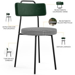 Kit 02 Cadeiras Decorativa Estofada Sala Jantar Barcelona L02 Facto Verde Musgo Pied Poule - Lyam Ly - 4