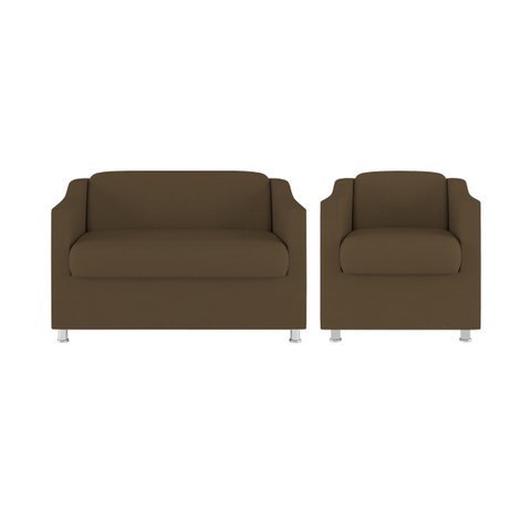 Kit 01 Poltrona Decorativa Tilla + Namoradeira Sala Espera Cor:Marrom