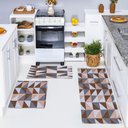 Ver imagem 1 de Kit Passadeira Tapete Cozinha 3 Peças Jacquard Base Antiderrapante - Losango Avelã