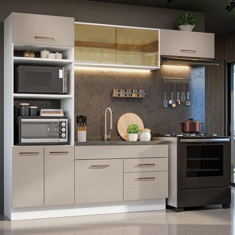 Armário de Cozinha Completa 270cm Branco/crema Agata Madesa 04