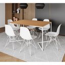 Ver imagem 1 de Mesa Industrial Jantar Retangular 137X90Cm Canela Base V Com 6 Cadeiras Brancas Ferro B Canela