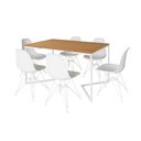 Ver imagem 6 de Mesa Industrial Jantar Retangular 137X90Cm Canela Base V Com 6 Cadeiras Brancas Ferro B Canela