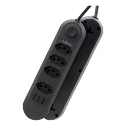 Coibeu Extensão Elétrica 2m com 4 Tomadas e 3 Entradas Usb com Botão B04u - 1