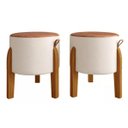 Ver imagem 3 de Conjunto 2 Puff Luma Redondo com Pés em Madeira Maciça e Assento em Couro - Bege com Marrom