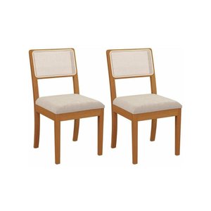 Kit 2 Cadeiras Sala Jantar Lola 2cmm004ca Madeira Maciça 2 Un Carvalho/linho Cinza/tela Bege -