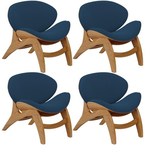 Kit 4 Poltronas Decorativa Orgânica Sala Living Kadosh L02 Suede Azul Marinho