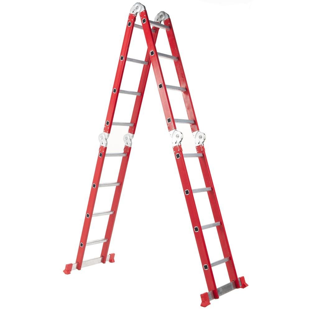 Escada Articulada Multifuncional 16 Degraus 4x4 Vermelho Escarlate