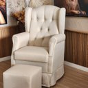 Ver imagem 1 de Poltrona de Amamentação com Balanço e Puff Livi em Linho Bege- Larbelle