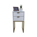 Ver imagem 5 de Mesa de Cabeceira Off White 30cm Eco Industrial 2 Gavetas Quarto Base Metal Dourado Puxador Gold