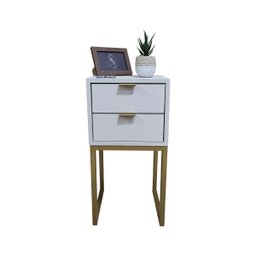 Mesa de Cabeceira Off White 30cm Eco Industrial 2 Gavetas Quarto Base Metal Dourado Puxador Gold - 5