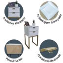 Ver imagem 4 de Mesa de Cabeceira Off White 30cm Eco Industrial 2 Gavetas Quarto Base Metal Dourado Puxador Gold