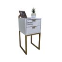 Ver imagem 1 de Mesa de Cabeceira Off White 30cm Eco Industrial 2 Gavetas Quarto Base Metal Dourado Puxador Gold