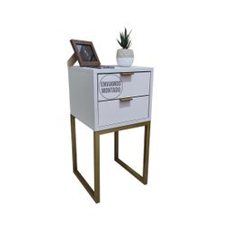 Mesa de Cabeceira Off White 30cm Eco Industrial 2 Gavetas Quarto Base Metal Dourado Puxador Gold - 1