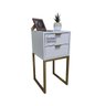 Mesa de Cabeceira Off White 30cm Eco Industrial 2 Gavetas Quarto Base Metal Dourado Puxador Gold - 1