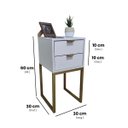 Ver imagem 2 de Mesa de Cabeceira Off White 30cm Eco Industrial 2 Gavetas Quarto Base Metal Dourado Puxador Gold