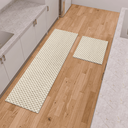 Ver imagem 3 de Tapete Jogo 2 Peças Cozinha Passadeira 1,30m X 0,45m Capacho 0,65m X 0,45m Quadriculado Luxo Bege