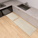 Ver imagem 4 de Tapete Jogo 2 Peças Cozinha Passadeira 1,30m X 0,45m Capacho 0,65m X 0,45m Quadriculado Luxo Bege
