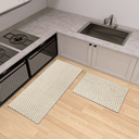Ver imagem 2 de Tapete Jogo 2 Peças Cozinha Passadeira 1,30m X 0,45m Capacho 0,65m X 0,45m Quadriculado Luxo Bege