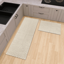 Ver imagem 5 de Tapete Jogo 2 Peças Cozinha Passadeira 1,30m X 0,45m Capacho 0,65m X 0,45m Quadriculado Luxo Bege