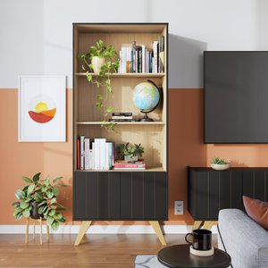 Estante de Livros Link com 2 Portas e 3 Prateleiras Preto Fosco Taurani Nobre Colibri Moveis