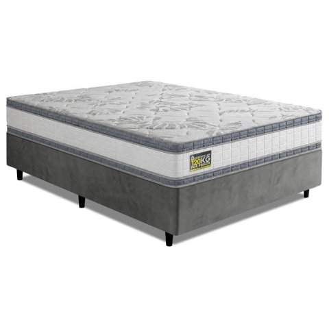 Cama Box King Desmontável Double Face D33 Molas Ensacadas Branco e Cinza Hellen Estofados e Colchõ