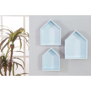 Trio de Nichos Prateleiras Casinha Mdf Azul Bebe