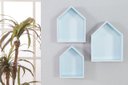 Ver imagem 1 de Trio de Nichos Prateleiras Casinha Mdf Azul Bebe