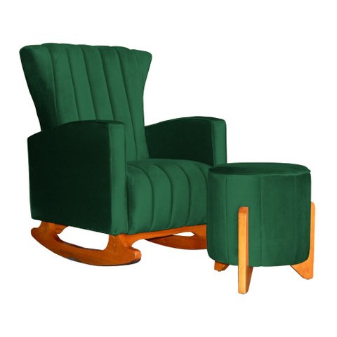 Poltrona Balanço C/ Puff Melinda Veludo Verde - Lm Decor