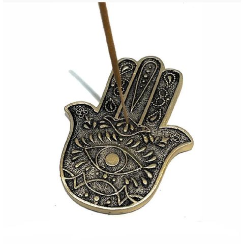 Incensário Resina Mão Hansã Olho Preto e Dourado 11cm Sorte