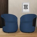 Ver imagem 1 de Kit 2 Poltronas Organica Beatriz Suede Azul Royal C/ Composê Corano Preto - Lm Decor