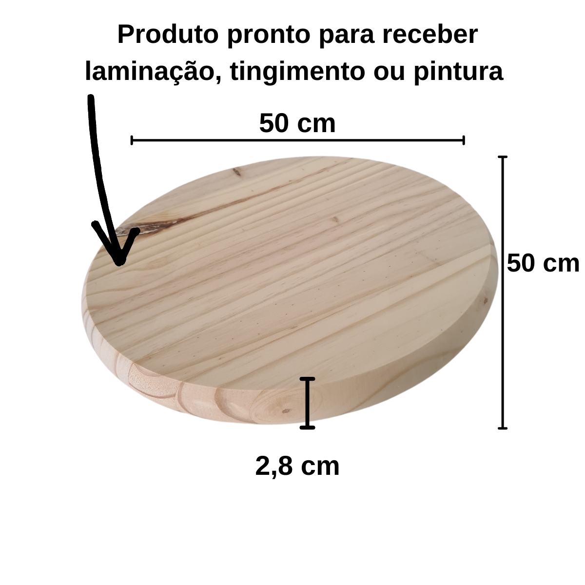 Tampo Redondo 50 Cm Pinus Cru Madeira P/ Mesa - 2
