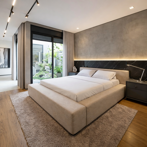 Cama King Estofada Design Moderno e Conforto Premium:linho Ocre