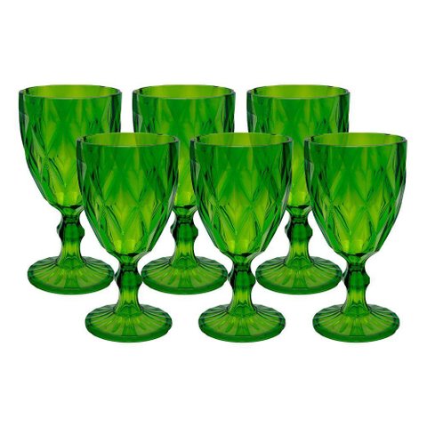 Jogo 6 Taças de Acrílico Verde Diamond Diamante Festa Piscina Plástico 330ml Lyor