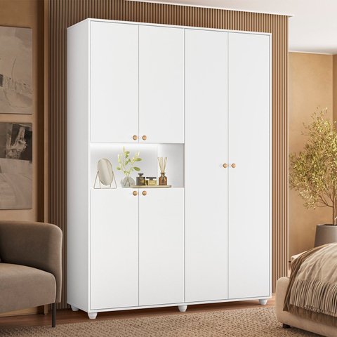 Guarda-Roupa Solteiro 06 Portas Glória Branco
