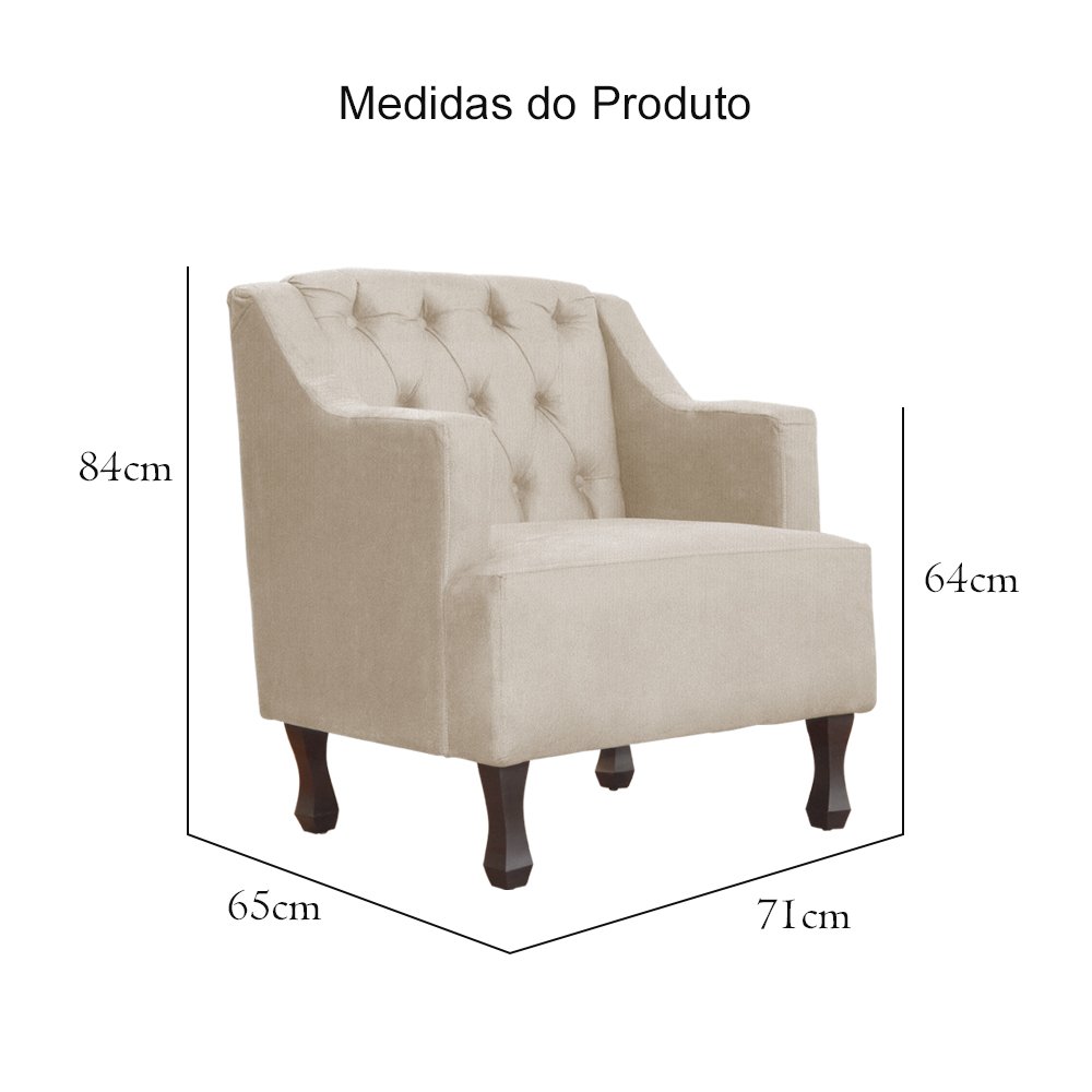 Poltrona Decorativa Pés Luis XV Gênises Encosto Capitonê Suede Capuccino Carolina Moveis - 6