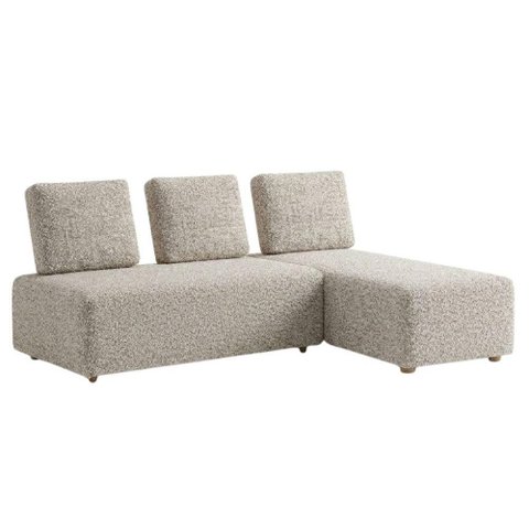 Sofa Modular 2 Lugares e Chaise Block Pes Madeira Boucle Tce 1018 Moll