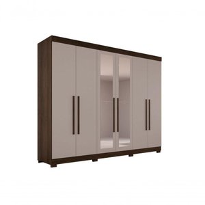 Guarda-roupa Casal 6 Portas 6 Gavetas com Espelho Órion Premium Salleto Savana/off White