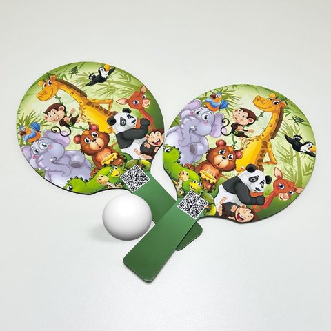 Kit 5 Pares de Raquete em Mdf + Bolinha Tema Safari Infantil