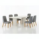 Ver imagem 1 de Conjunto Sala de Jantar Ísis 2,00m com 6 Cadeiras Tampo Orgânico Off White c/ Vidro Off White/Linho