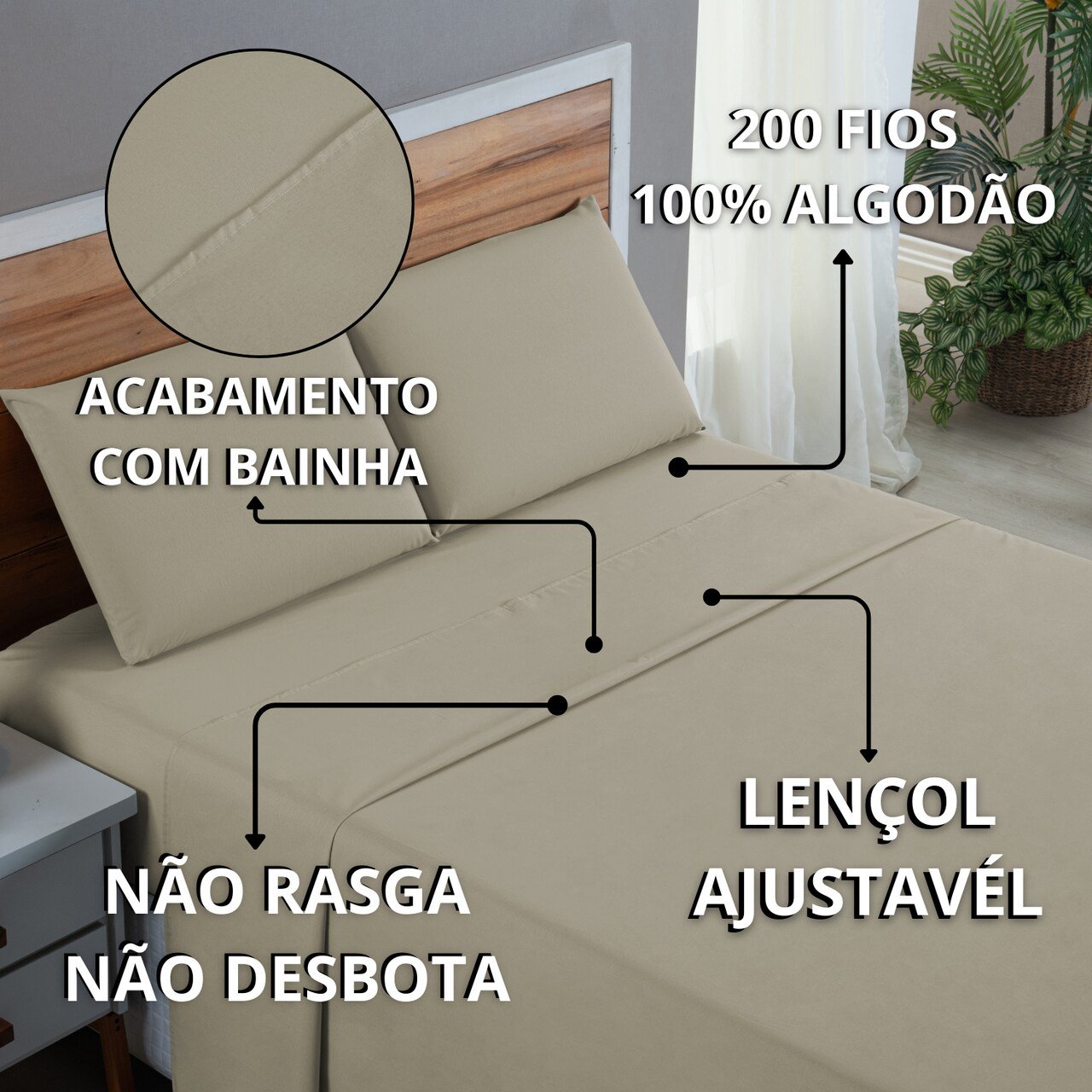 Lençol Cama Box Solteiro 200 Fios 3 Peças Conjunto com Virol 100% Algodão:avela - 8