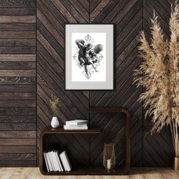 Quadro São Miguel Arcanjo Preto e Branco - 60x48cm:madeira Preta - 2 Quadro São Miguel Arcanjo Preto e Branco - 60x48cm:madeira Preta - 2