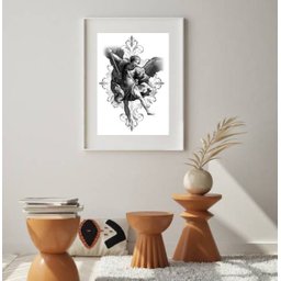 Quadro São Miguel Arcanjo Preto e Branco - 60x48cm:madeira Preta - 1 Quadro São Miguel Arcanjo Preto e Branco - 60x48cm:madeira Preta - 1