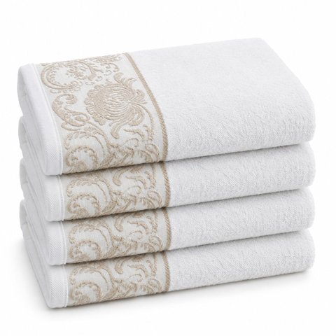 Jogo de Toalha Branho 4 Peças Louise Branco 70x140cm Algodão Super Macio Alta Absorção Casa Dona