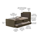 Ver imagem 4 de Cama Solteiro Tamires Castanho de Mdf com Cabeceira Estofada Duas Gavetas Bau e Auxiliar