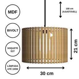 Luminária Pendente Sirius Modelo Ripado -:Marrom - 6