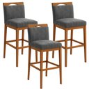 Ver imagem 2 de Kit 3 Banquetas Alta Cozinha Gourmet Conforto Suede:Suede Cinza