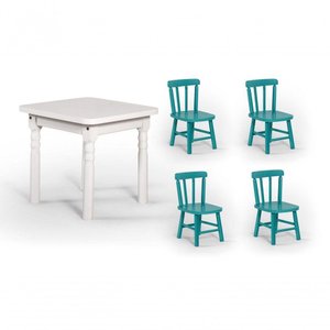 Conjunto Mesinha Infantil Branca 4 Cadeiras Turquesa