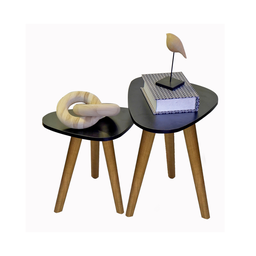 Conjunto de Mesinhas Canto e Apoio Pé Palito Tripé Porta Quadros e Objetos Branco ou Preto Tampo Org - 3